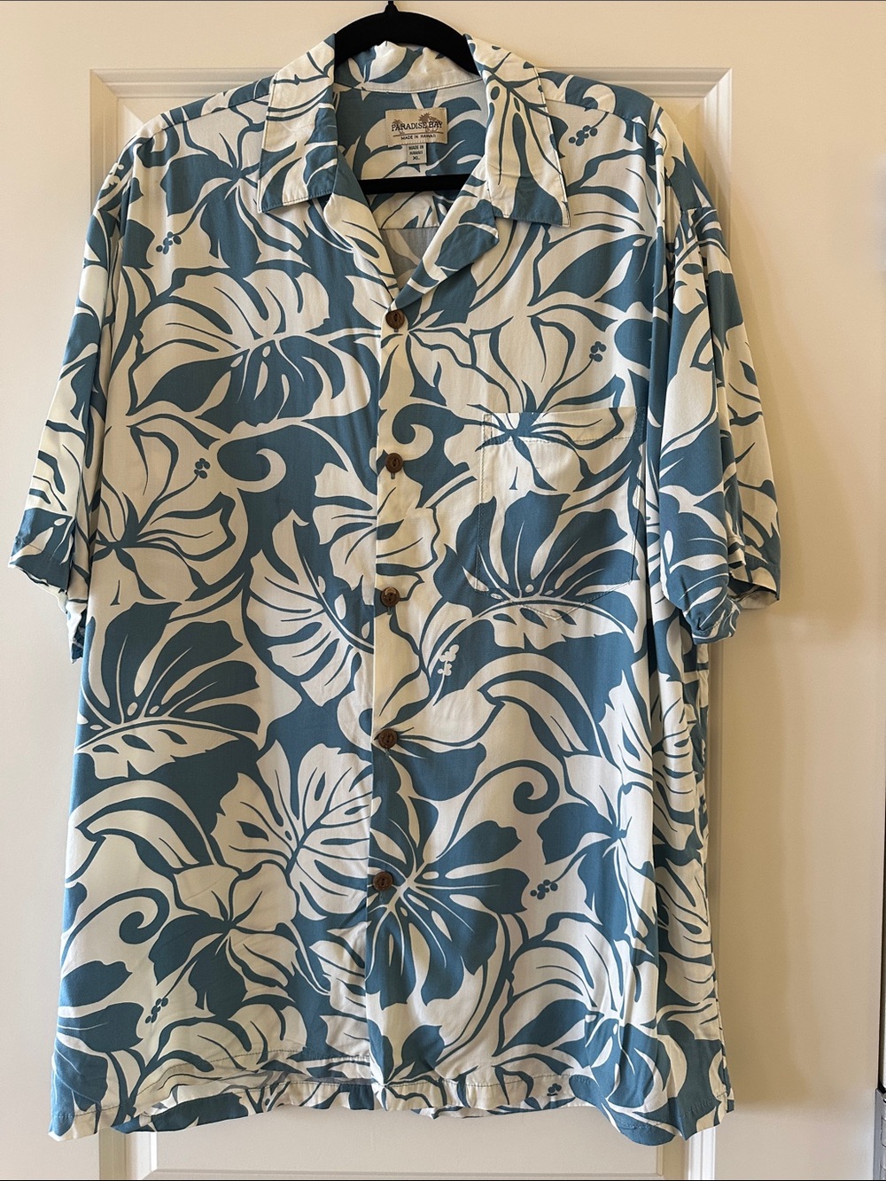 Men's Paradise Bay Tropical Camp Shirt - Dusty Blue & White